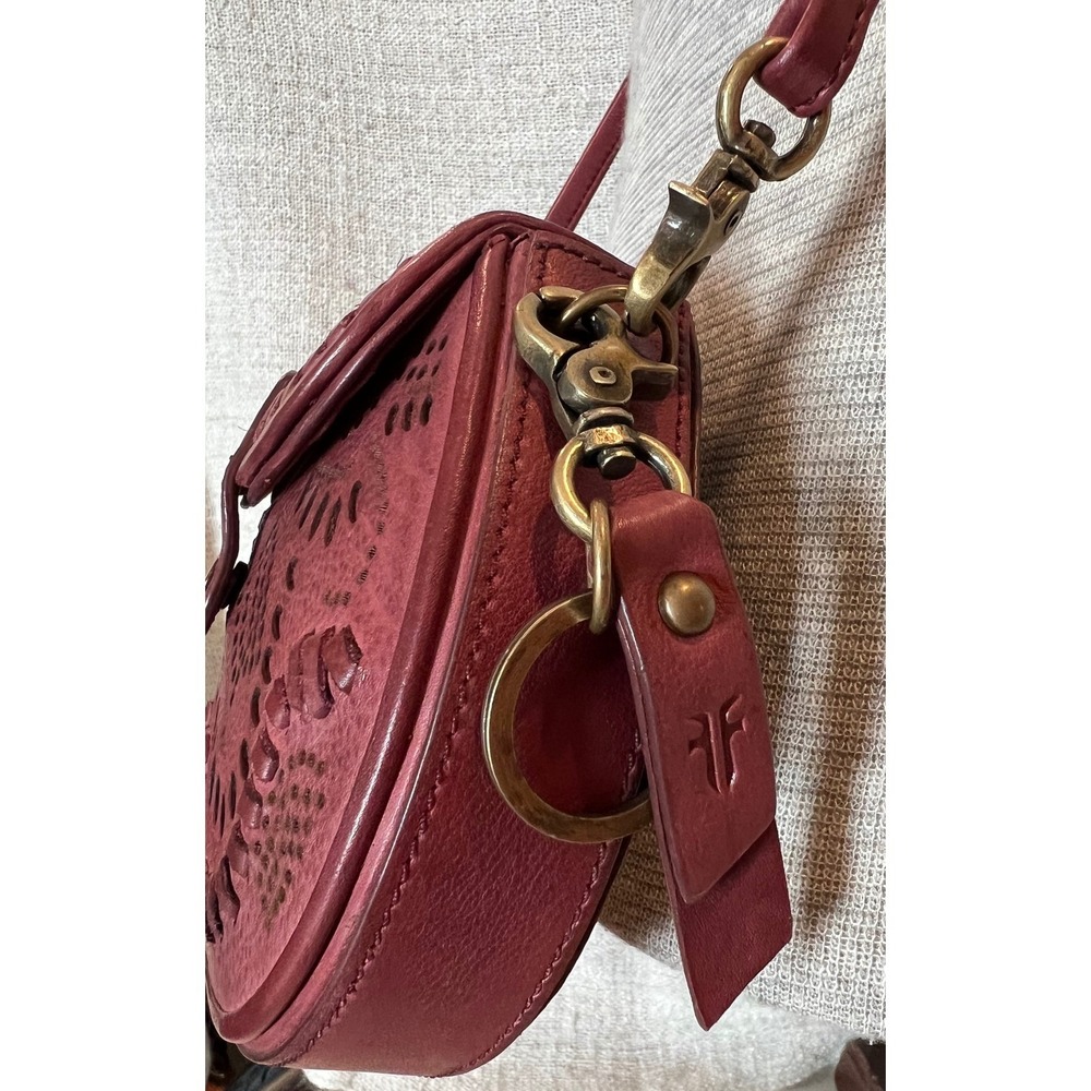 Frye Vivian Leather Crossbody Bag Brick Red Burgundy Whipstitch Boho Western - Picture 2 of 10